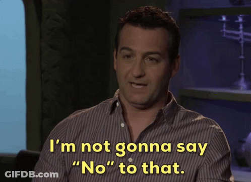 A Man In A Striped Shirt Is Saying " I 'M Not Gonna Say " No " To That " GIF