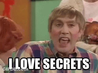 A Man In A Striped Shirt Is Screaming And Saying `` I Love Secrets '' . GIF