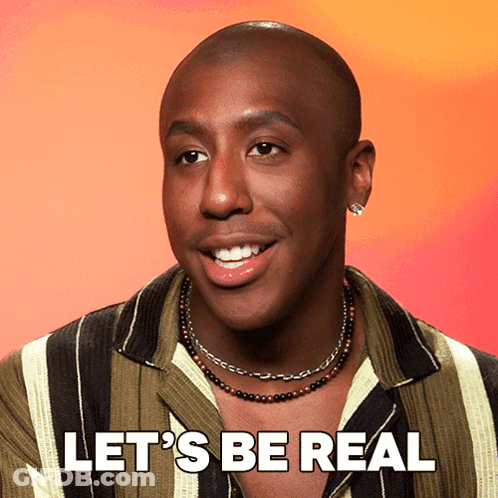 Man In Striped Shirt Smiling With Let's Be Real GIF