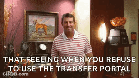 A Man In A Striped Shirt Is Standing In A Room With A Painting Of A Tiger On The Wall . GIF