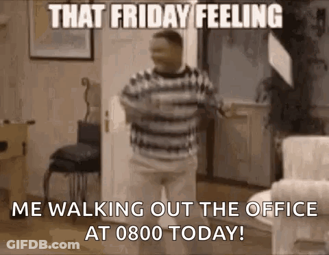 A Man In A Striped Shirt Is Walking Out Of An Office . GIF