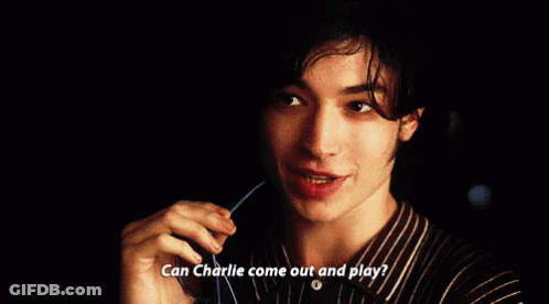 A Man In A Striped Shirt Says " Can Charlie Come Out And Play ? " GIF