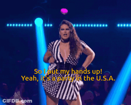 A Man In A Striped Shirt Says So I Put My Hands Up GIF
