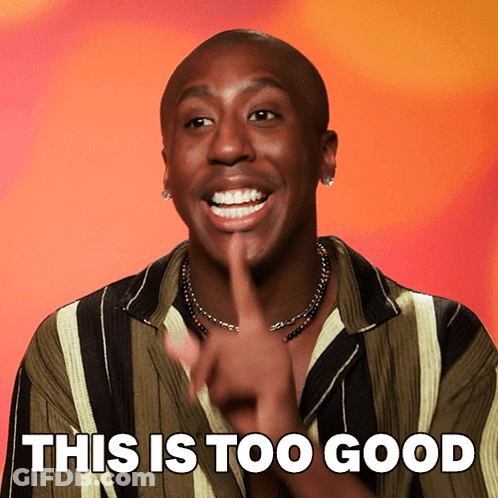 A Man In A Striped Shirt Says " This Is Too Good " With His Finger On His Lips GIF