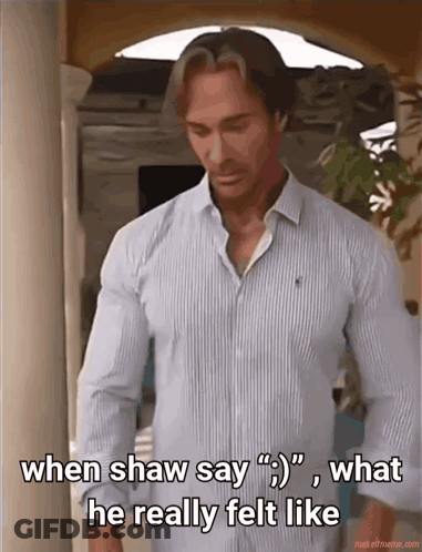 A Man In A Striped Shirt Says " When Shaw Say " GIF