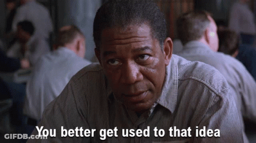 A Man In A Striped Shirt With The Words You Better Get Used To That Idea Below Him GIF