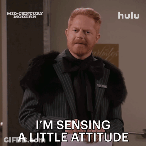 A Man In A Striped Suit Says I 'M Sensing A Little Attitude GIF