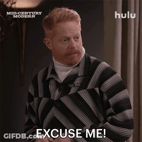 A Man In A Striped Sweater Says " Excuse Me " GIF