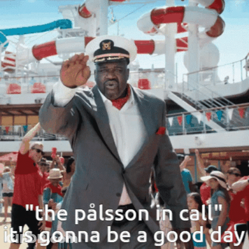 A Man In A Suit And A Captain 'S Hat Says " The Palsson In Call " GIF