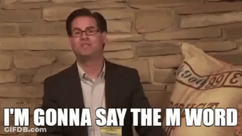 A Man In A Suit And Glasses Is Saying `` I 'M Gonna Say The M Word '' GIF