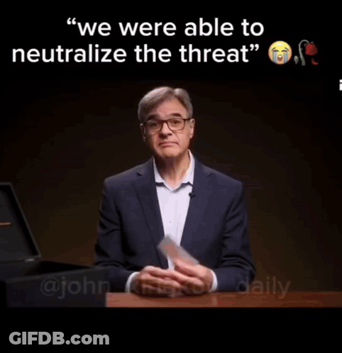 A Man In A Suit And Glasses Says " We Were Able To Neutralize The Threat " And " To Neutralize The Threat " GIF