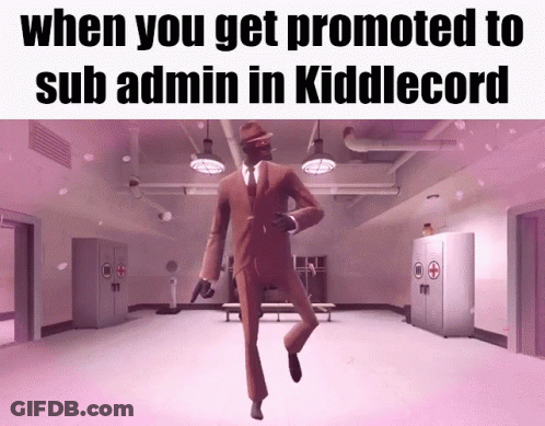A Man In A Suit And Hat Is Dancing In A Room With The Words When You Get Promoted To Sub Admin In Kiddlecord GIF