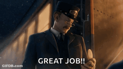 A Man In A Suit And Hat Is Holding A Piece Of Paper That Says Great Job . GIF