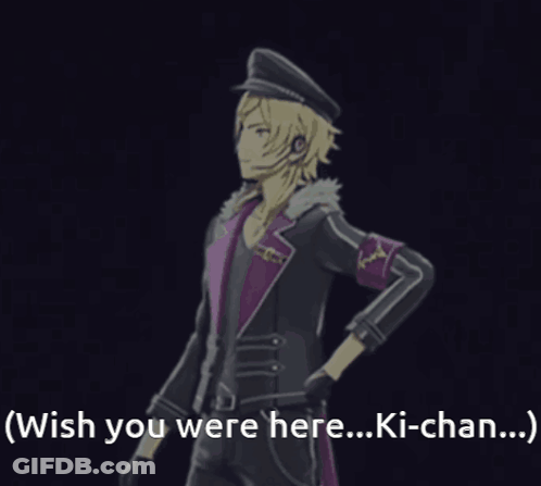 A Man In A Suit And Hat Says " Wish You Were Here Ki-Chan ... " GIF