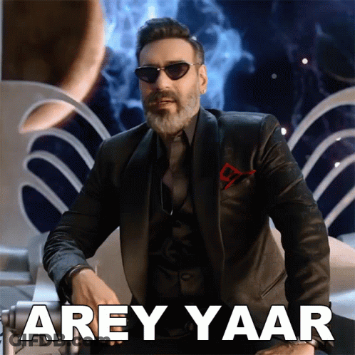 A Man In A Suit And Sunglasses Says Arey Yaar In White Letters GIF
