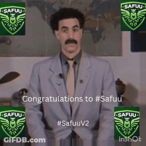 A Man In A Suit And Tie Congratulates #Safuu GIF
