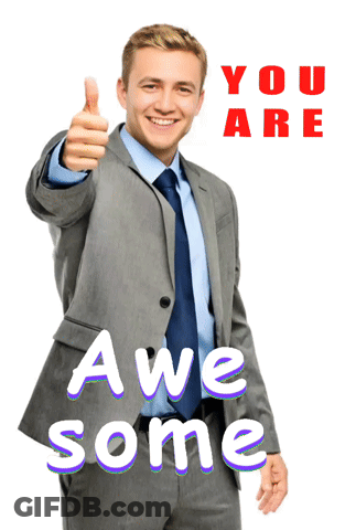 A Man In A Suit And Tie Gives A Thumbs Up With The Words " You Are Awe Some " Behind Him GIF