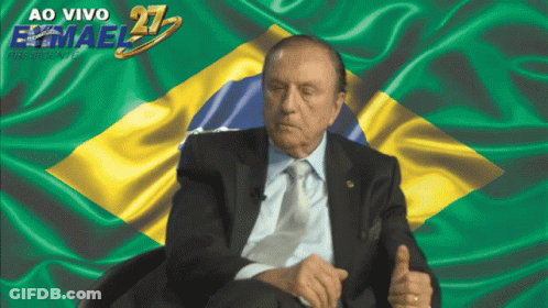 A Man In A Suit And Tie Giving A Thumbs Up In Front Of A Flag That Says Ao Vivo GIF