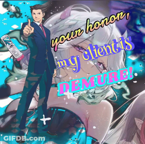A Man In A Suit And Tie Giving A Thumbs Up With The Words " Your Honor My Clients Demure " GIF