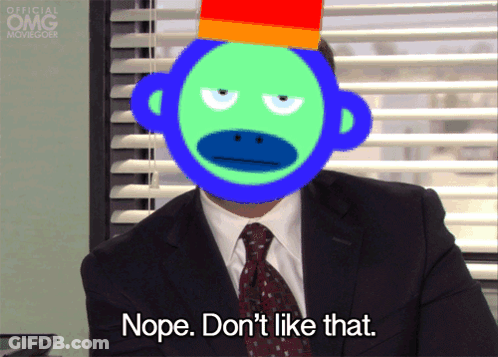 A Man In A Suit And Tie Has A Green Monkey On His Head And Says Nope Don 'T Like That GIF