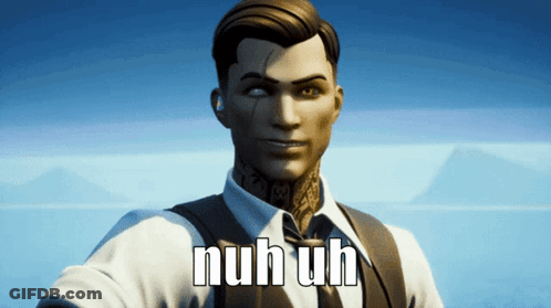 A Man In A Suit And Tie Has The Word Nuh Uh Written On His Face GIF