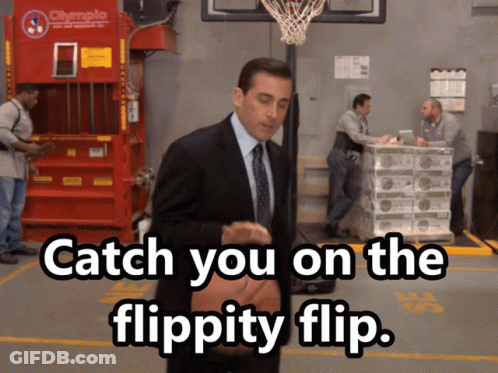 A Man In A Suit And Tie Holds A Basketball And Says Catch You On The Flippity Flip .. GIF