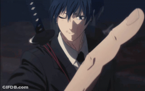 A Man In A Suit And Tie Holds A Sword In His Hand GIF