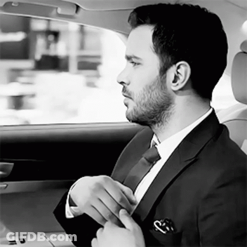 A Man In A Suit And Tie Is Adjusting His Tie In A Car GIF