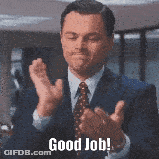 A Man In A Suit And Tie Is Applauding With The Words Good Job Written Below Him GIF