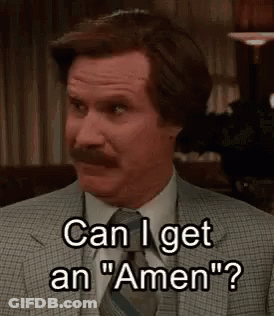 A Man In A Suit And Tie Is Asking , `` Can I Get An Amen '' . GIF