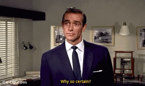 A Man In A Suit And Tie Is Asking " Why So Certain " GIF