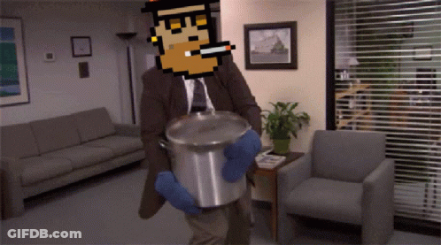 A Man In A Suit And Tie Is Carrying A Pot GIF