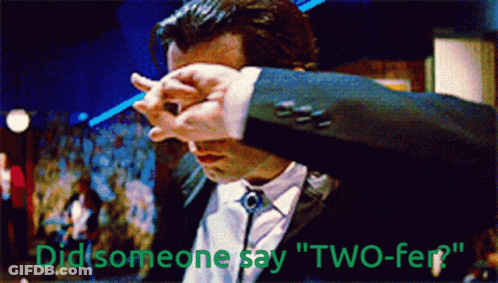 A Man In A Suit And Tie Is Covering His Face With His Hands And The Words Did Someone Say " Two-Fer " GIF