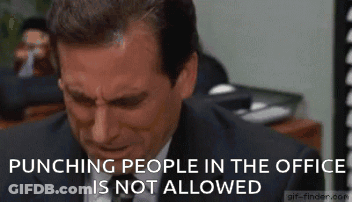 A Man In A Suit And Tie Is Crying With The Words Punching People In The Office Is Not Allowed . GIF