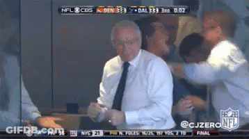 A Man In A Suit And Tie Is Dancing In Front Of A Cbs NFL Broadcast GIF