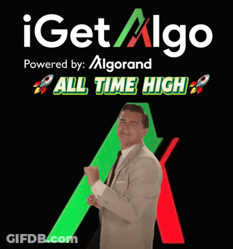 A Man In A Suit And Tie Is Dancing In Front Of A Sign That Says All Time High GIF