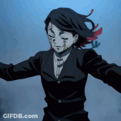 A Man In A Suit And Tie Is Dancing With His Arms Outstretched And His Eyes Closed . GIF
