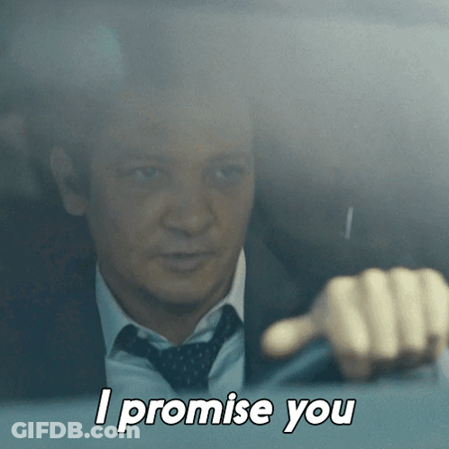 A Man In A Suit And Tie Is Driving A Car And Says " I Promise You " GIF