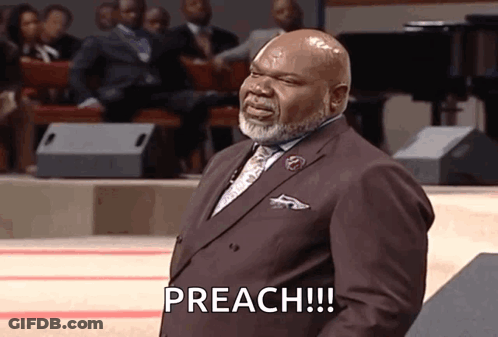 A Man In A Suit And Tie Is Giving A Sermon And Says Preach !!! GIF