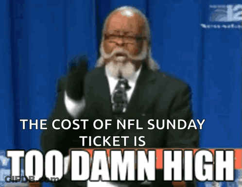 A Man In A Suit And Tie Is Giving A Speech About The Cost Of Nfl Sunday Ticket GIF