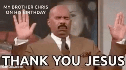 A Man In A Suit And Tie Is Giving A Speech And Saying `` Thank You Jesus '' . GIF