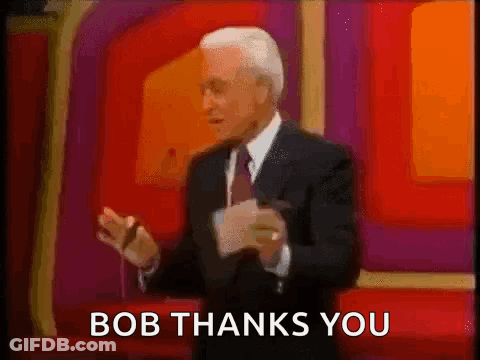 A Man In A Suit And Tie Is Giving A Speech And The Words Bob Thanks You Are Below Him GIF