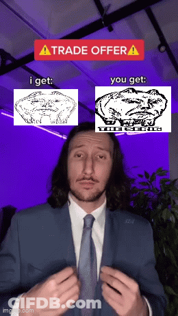 A Man In A Suit And Tie Is Giving A Trade Offer To Someone GIF