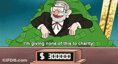 A Man In A Suit And Tie Is Giving None Of His Money To Charity GIF