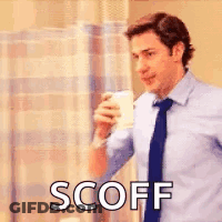 A Man In A Suit And Tie Is Holding A Cup Of Coffee And Saying Scuff . GIF