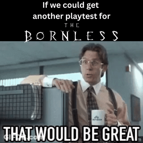 A Man In A Suit And Tie Is Holding A Cup Of Coffee In Front Of A Sign That Says The Bornless . GIF