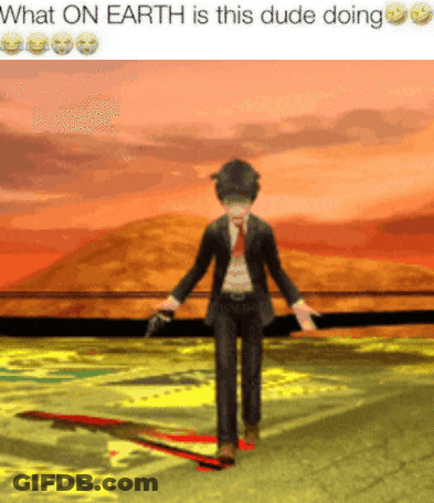 A Man In A Suit And Tie Is Holding A Gun In A Video Game . GIF