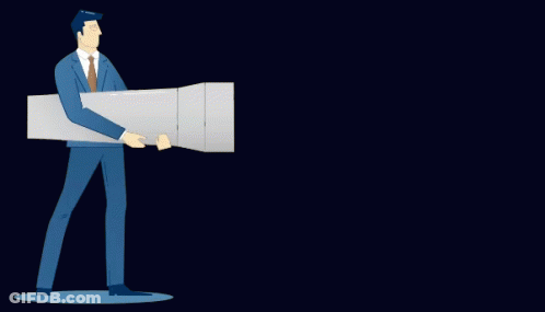 A Man In A Suit And Tie Is Holding A Megaphone With A Group Of People Behind It GIF