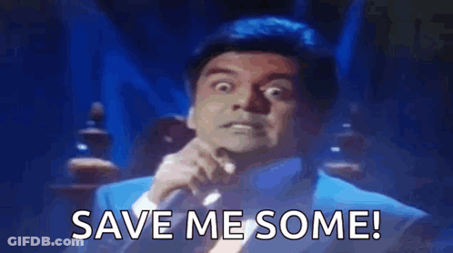 A Man In A Suit And Tie Is Holding A Microphone And Says `` Save Me Some ! '' GIF