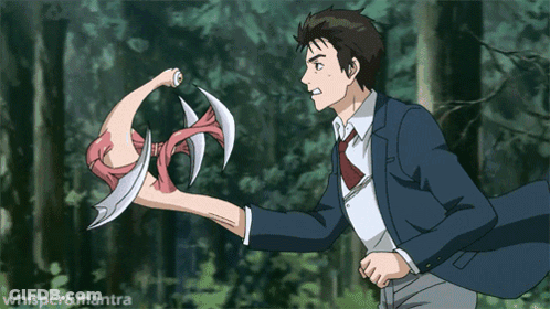 A Man In A Suit And Tie Is Holding A Sword In His Hand With The Words Whisper & Mantra Below It GIF